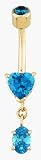 14 karat Yellow gold with Blue Zircon CZ gemstones. Nickel free belly button ring