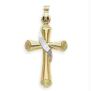 14k Two Tone Hollow Cross Pendant