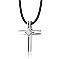 Keep the Faith: Stainless Steel Modern Cross Pendant on a Rubber Cord for Men