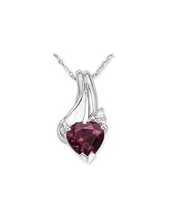 14k White Gold Accent Diamond Rhodolite Heart Pendant