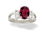 14K White Gold Oval Created Ruby and Diamond Ring