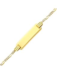 14K Yellow Gold White Pave 1.5mm Baby ID Figaro Bracelet with Spring Ring Clasp and 1" Extension - 5"+1" Inches
