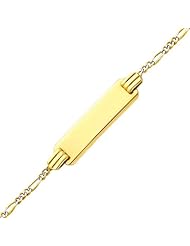 14K Yellow Gold White Pave 1.5mm Baby ID Figaro Bracelet with Spring Ring Clasp and 1" Extension - 5"+1" Inches