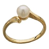 14K Yellow Gold Cultured White Pearl Ring