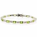 Sterling Silver Genuine Peridot & CZ Rectangle & Circle Tennis Bracelet