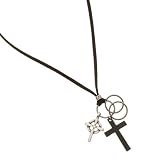 G by GUESS Cross and Rings Necklace, BLACK SILVER