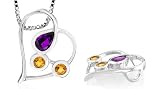 Pear/Round Cut Amethyst/Citrine Three-Stone Pendant Sterling Silver