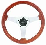 Collectors Edition Steering Wheel 12.5 in. Diameter 3 in. Dish Mahogany Wood Grip w/Polished Aluminum 3-Spoke Design