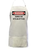 Warning: Sabres Fan with an attitude Full Length Apron with Pockets WHITE