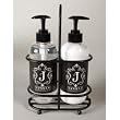 Monogram Elegant Soap & Lotion Round Pump Set with Caddy - Soap & Lotion Included - J