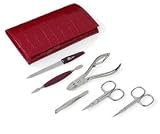 Deluxe Manicure Set in Kroko Red Leather case by Erbe. Made in Germany, Solingen
