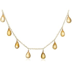 14k Yellow Gold, November Birthstone, Citrine Briolette Station Necklace, 16" by 