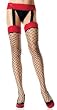 Black Suspender Fence Net Stockings with Red Contrast Lace and Bows (panty not included)