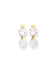 MadiK® 14k Yellow Gold Polished CZ Heart Dangle Post Earrings