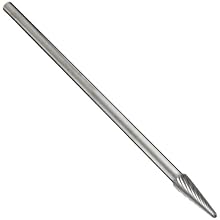 PFERD 14 Degree Taper Carbide Bur, Long-Length, Uncoated (Bright) Finish, Single Cut, Radius End