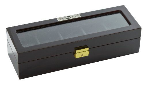 Diplomat Black Wood Finish 5 Watch Storage Case with Clear Top and Cream Interior