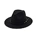 Lanzom Women Lady Retro Wide Brim Floppy Panama Hat Belt Buckle Wool Fedora Hat (Black, One Size)