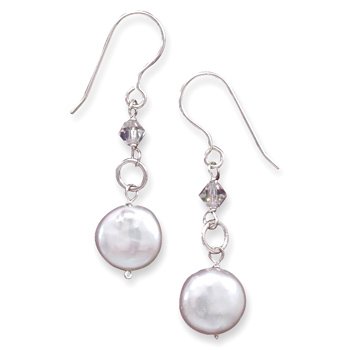 12mm Coin Pearl and Crystal French Wire Earrings