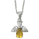 Sterling Silver 5/8 Topaz November Birthstone Angel Wing Necklace on 18 Chain