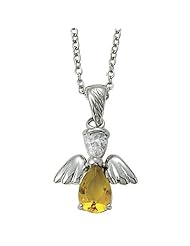 .925 Sterling Silver November Topaz Birthstone Angel Wing Necklace Birthstone Jewelry Birthstone Angel Wing Necklaces Gift Boxed w/Chain Necklace 18" (Including Lobster Claw) Gift Boxed