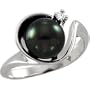 08.00 Mm 14K White Gold Black Cultured Pearl And Diamond Ring