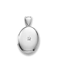 18k Premium Weight White Gold Oval Locket w/ 5 pt. Diamond 5/8 inch x 3/4 inch in 18K