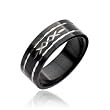 316L Stainless Steel Ring - Black with Dia Cut Tribal Pattern - Size: 5-13