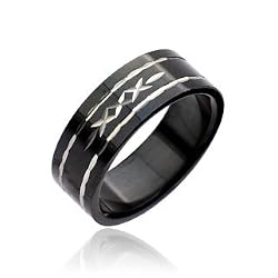 316L Stainless Steel Ring - Black with Dia Cut Tribal Pattern - Size: 5-13