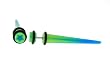 Fake Acrylic Taper - Green and Blue Sparkle with Blue Star Logo - 16g Wire Stud - 2 Gauge - 43.75mm Length - Sold as a Pair