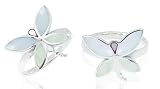 Tricolor Mother of Pearl Butterfly Ring Sterling Silver