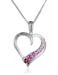 Sterling Silver Round Shaped Created Ruby and Created Pink Sapphire Heart Pendant Necklace , 18"