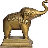 Animal Figurine of Elephant in Metal Indian Collectibles Length: 6.5 inches Width: 6 inches