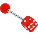 Single RED DICE Barbell Tongue Ring