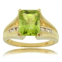 14KT Yellow Gold Ring Peridot Solitaire w/ Diamonds New