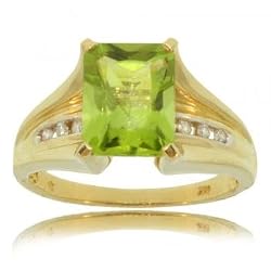 Peridot Solitaire & Diamond Ring Crafted in 14K Solid Yellow Gold