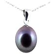 Freshwater Cultured Oval Shape 8-9mm Black Pearl Pearl Pendant, 16" Sterling Silver 1MM Cable Chain