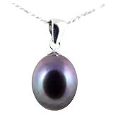 Freshwater Cultured Oval Shape 8-9mm Black Pearl Pearl Pendant, 16