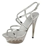 Ladies Clear Silver 5.5" Platform High Heels Strappy Metallic Design
