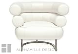 Alphaville Design SA-HELE-MI_BW Helena Full Italian Leather Chair, Stainless Steel Tube Frame, Triple Polished, Bright White