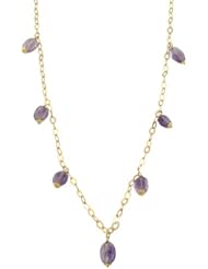 14 Karat Yellow Gold Amethyst Station Necklace (16 Inch)