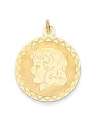 Genuine IceCarats Designer Jewelry Gift 14K Girl Head On .018 Gauge Engravable Scalloped Disc Charm