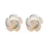 Hand Carved Mother of Pearl Flower Stud Earrings with Sterling Silver and Platinum Overlay Friction Posts