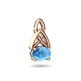 14k Rose Gold Oval Genuine Blue Topaz Celtic Knot Pendant