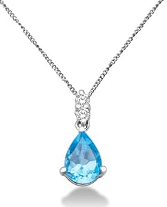 Miore - Collier Femme - Or blanc 375/1000 (9 carats) 0.98 gr - Topaze bleue et Diamants 0.06 cts