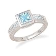 Square Blue Topaz Ring with Pave CZ