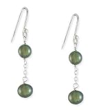 .925 Silver & Green Pearl Drop Earrings.