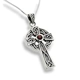 Sterling Silver Celtic Knot Sun Cross Pendant with Garnet and 18 Necklace