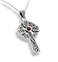 Sterling Silver Celtic Knot Sun Cross Pendant with Garnet and 18" Necklace