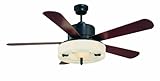 IMAGE OF Savoy House 56-765-5HK-213 Olympic 56-Inch Ceiling Fan, English Bronze with Gold Finish with Hickory Blades and Cream Frost Glass Shade