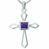 1.00 Carat Genuine Princess Cut Amethyst Cross Sterling Silver Pendant Necklace